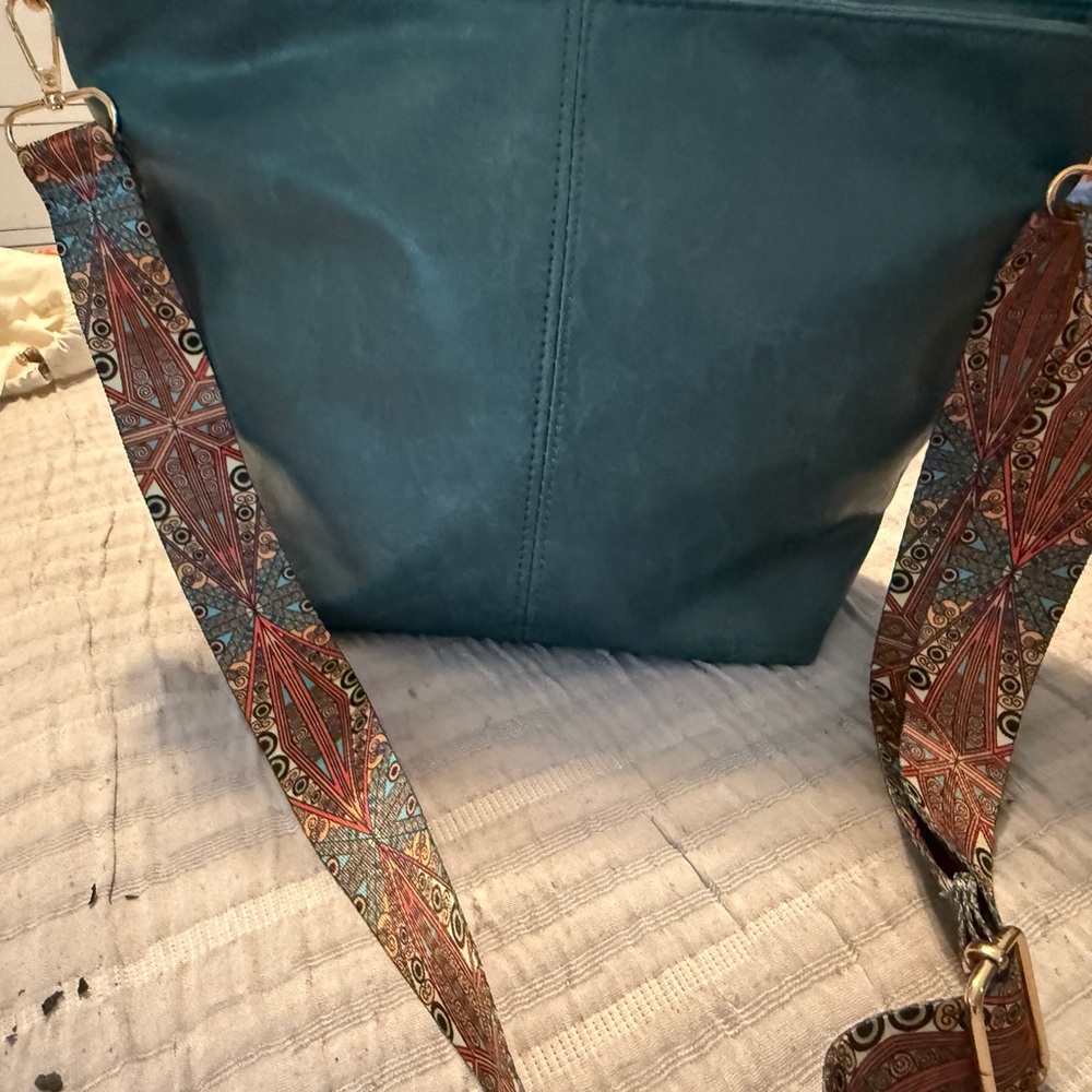 Teal Women's Bag with Patterned Strap